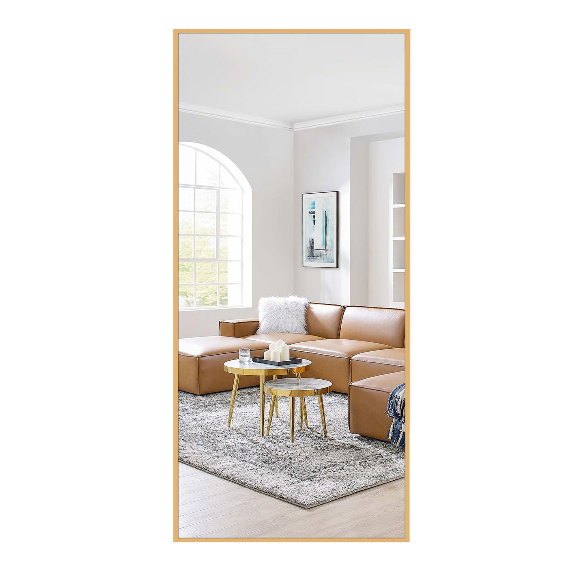 30 in x 70 in Rectangle Gold Modern Floor Mirror