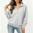 thumbnail image 3 of Womens Half Zip Pullover Sweatshirts Loose Solid Color Loose Half-ZipLong-Sleeved Turndowm Collar Tops, 3 of 7