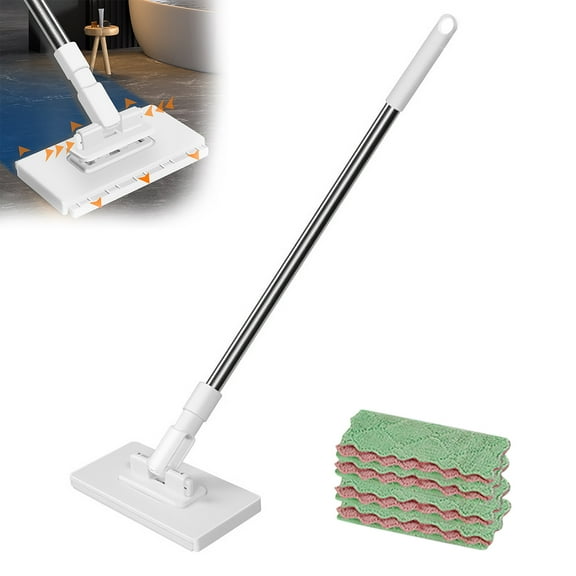 2/1 Sets Disposable Dust Mop with 4 Reusable Cloths, Flat Mop with Replacement Mop Pads, Long Handle Wet and Dry Mopping for Wall Washer, Floor, Ceiling Cleaner