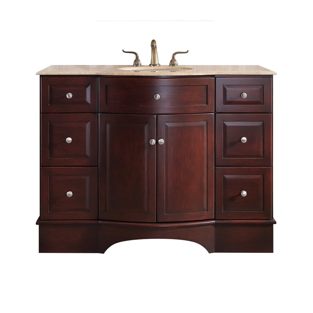 Stufurhome 48 inch Lotus Single Sink Vanity with Travertine Marble Top