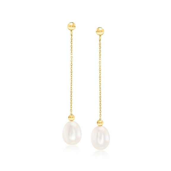 Ross-Simons 8-8.5mm Cultured Pearl Bead and Chain Drop Earrings in 14kt Yellow Gold, Women's, Adult