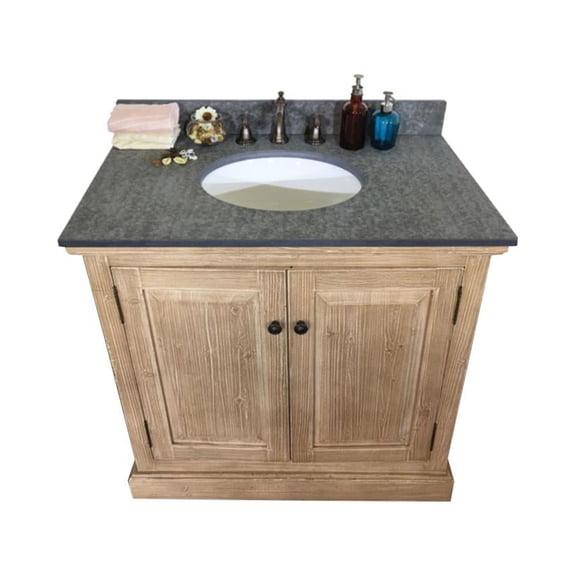InFurniture WK1836-MG TOP 36 in. Solid Recycled Fir Sink Vanity With Polished Textured Surface Granite Top-No Faucet