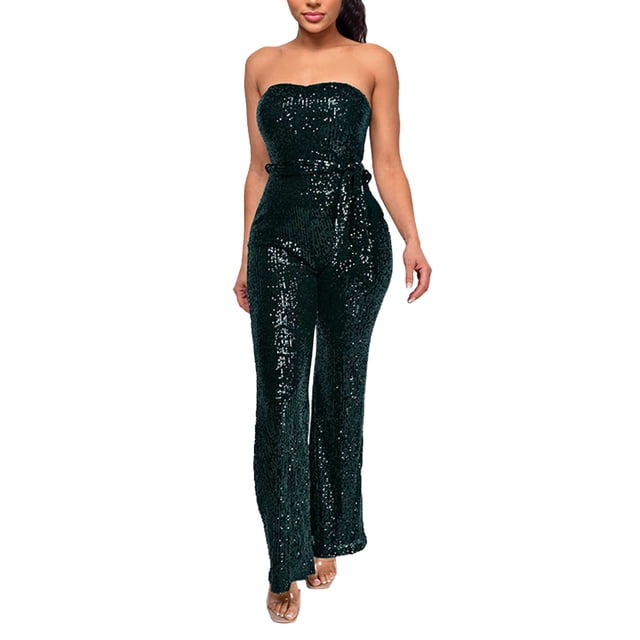 Wdgfv Robe à Sequins Sans Manches pour Femmes Combinaison à Sequins pour Soirée Vert m