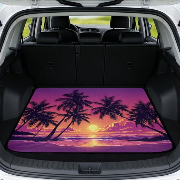 Qpednta Sunset Scenery Trunk Mat 29"x39" All Weather Cargo Liner for SUV, Non-Slip Heavy-Duty Mat Easy To Clean Universal Fit Rear Cargo Protection Accessories for Sedan SUV Truck