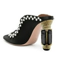 thumbnail image 3 of FSJ Women Elegant Pointed Closed Toe Mules Chic Crystal Chunky High Heels Sandals Pumps Slip On Two Strap Backless Casual Dressy Shoes Size 5 Black Rhinestone, 3 of 4