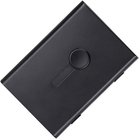 LQQBOX 1 Pcs Business Card Holders, Professional Thumb-Drive Slide Out Business Card Case and Stainless Steel ID Name Wallet Credit Card Holder for Men and Women - Black