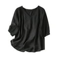 thumbnail image 2 of Floral Embroidered Cotton Linen Shirts for Women Summer 3/4 Sleeve Gauze Boho Tops Ladies Dressy Casual Loose Blouses Black L, 2 of 6
