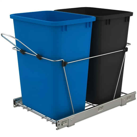 Rev-A-Shelf Double Pullout Trash Can 35 qt. for Kitchen, RV-18KD-2218C-S
