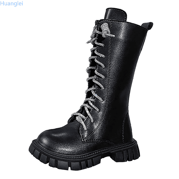 Huanglei Girls Boots With Rhinestones Classic Knee High Style For Children Fall Winter Footwear Kid's Leather Boots 4.5-5 Years