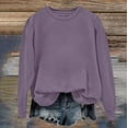 thumbnail image 4 of Women's Solid Color Round Neck Long Sleeve Pullover Sweatshirt, Loose Fit Casual T-Shirt Style Top, Comfortable Everyday Wear for Daily Life, Home, Vacation and Couple Matching Outfits Purple L, 4 of 7