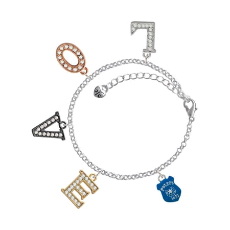 Delight Jewelry Silvertone Blue Policeman's Badge Multi-Colored Crystal Love Charm Bracelet