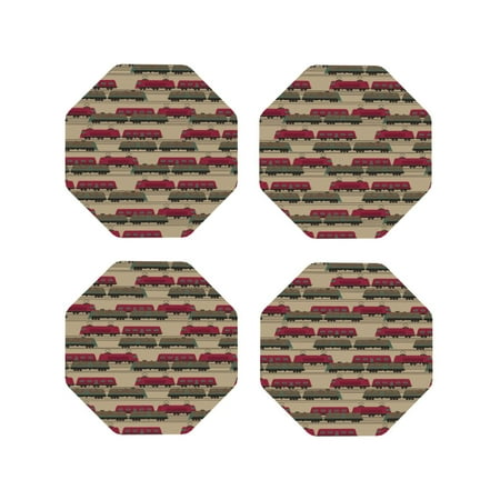 

Leather Coasters Set of 4 - Modern Train Pattern Lightweight Non-Slip Drink Coasters for Desk Anti-Scalding Desk Cup Coasters for Office Table Decor Octagon