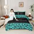 thumbnail image 4 of jejeloiu Wild Leopard Texture Queen Comforter Set,Inspirational Quote Bedding Sets,Cyan Black Cheetah Pattern Bedding Comforter Set For Adults,Luxury Bedroom Decor Reversible,3 Pieces, 4 of 8