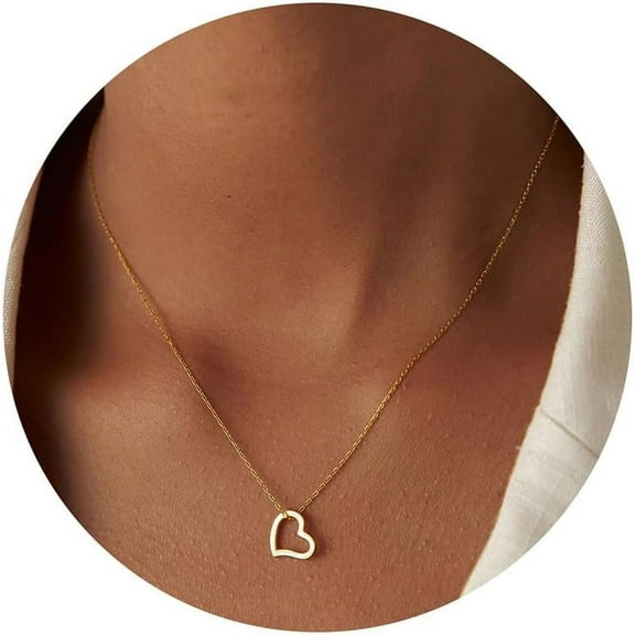 Dainty Gold Necklace For Women - 14K Gold/White Gold Plated Cute Heart Necklace Handmade Disc Circle Bee Choker Necklace Adjustable Gold Necklace For Women Trendy Jewelry[o131]