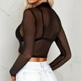 thumbnail image 4 of Lace Mesh Sheer Long Sleeve Tops for Women Slim See Through Casual Crewneck Solid Color Basic Tee Versatile Fitted Tight T Shirts Blouses Black L, 4 of 7