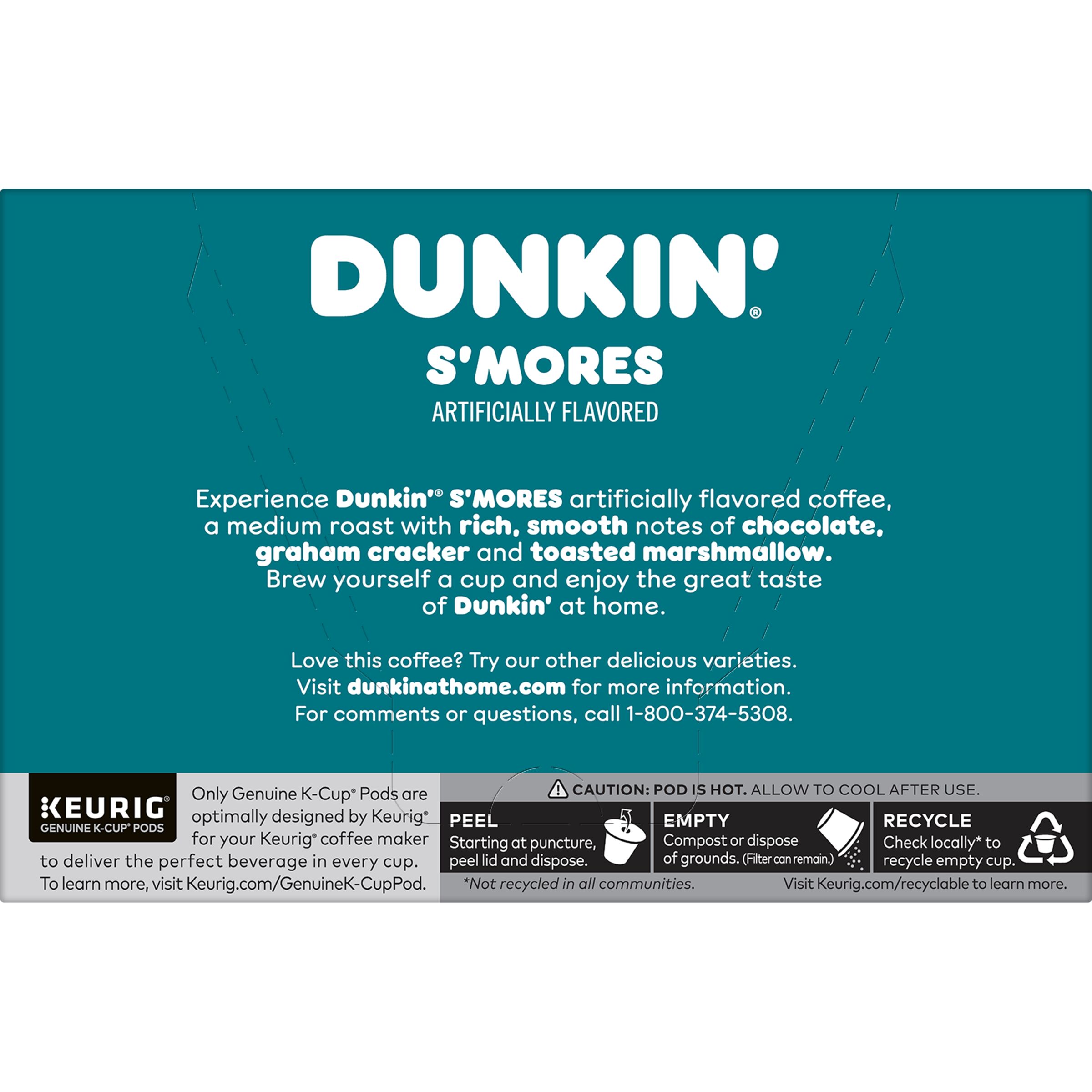 (6 Pack) Dunkin’ S’mores Artificially Flavored Coffee, Medium Roast, Keurig K-Cup Pods, 10 Count Box