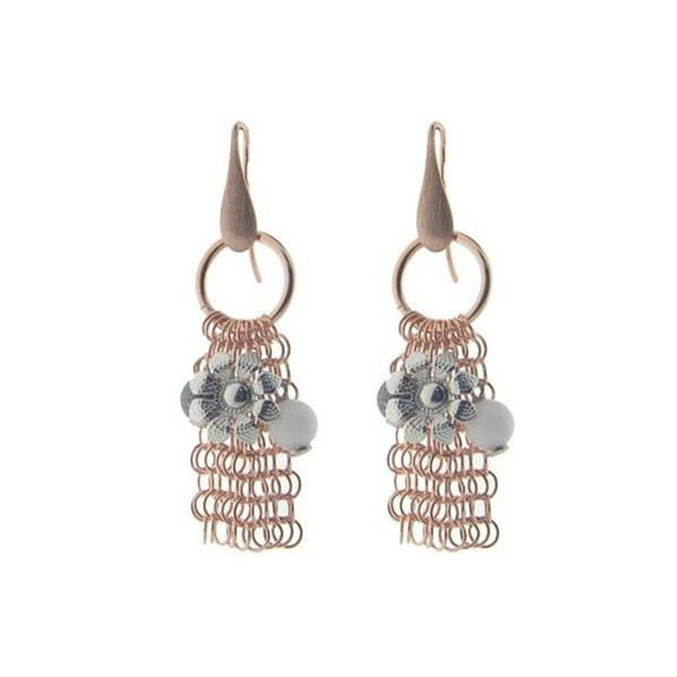 Fronay 95128P Or Rose Argent Sterling Art Rococo Maille Crochet Boucles d'Oreilles