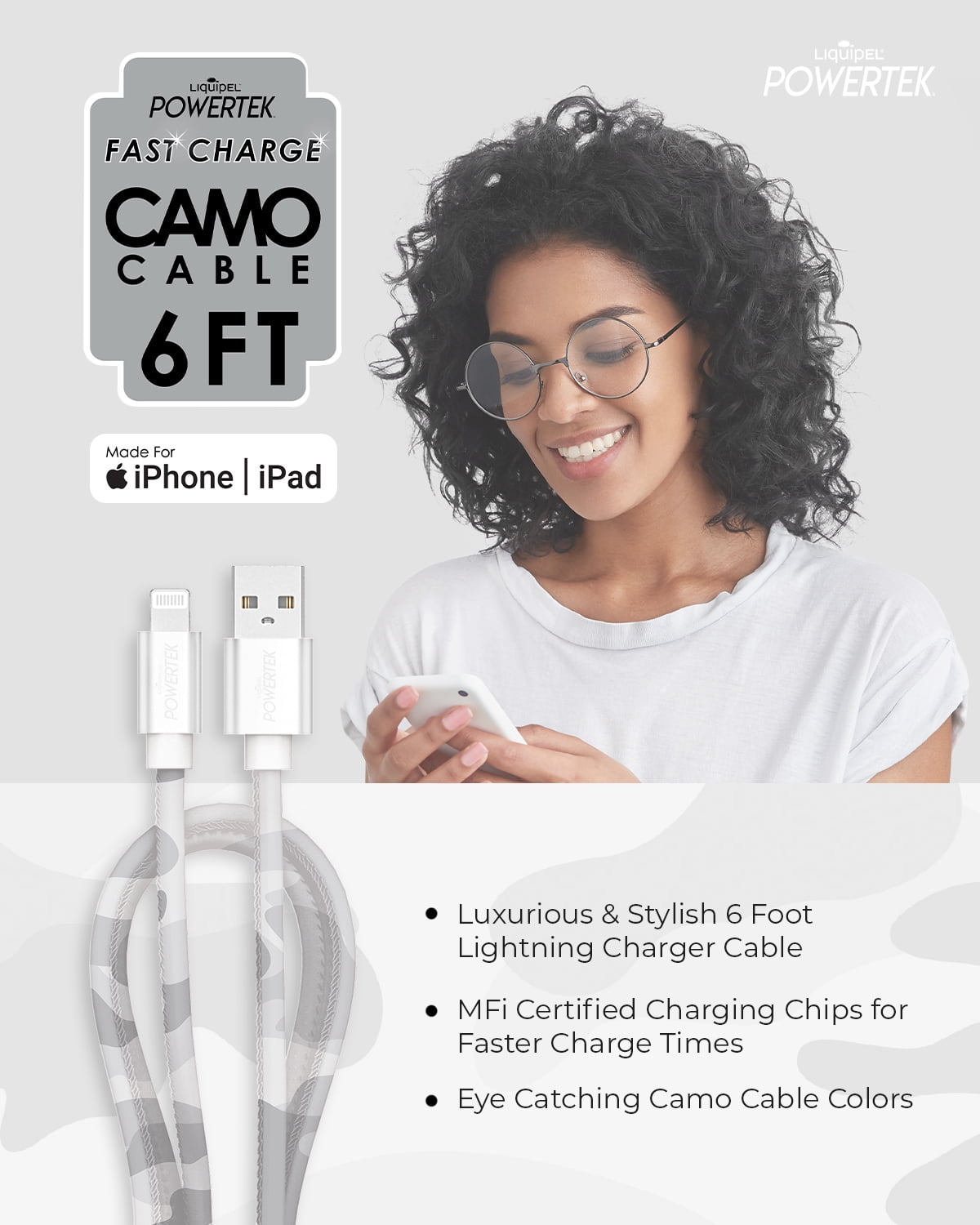 Liquipel Lightning Cable Camo - Grey