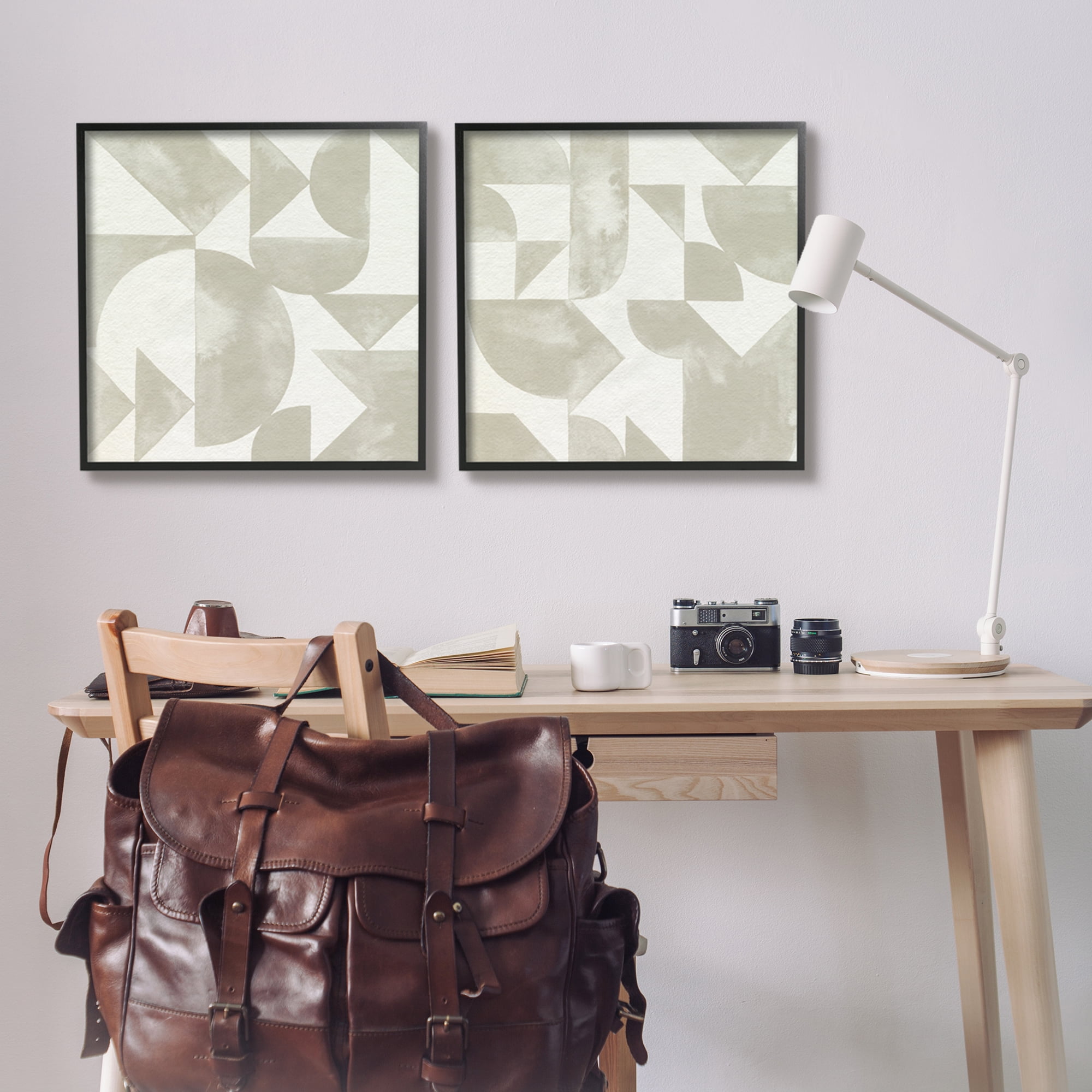 Stupell Industries Abstract Geometric Triangle Shapes Painterly Beige Strokes Painting Black Framed Art Print Wall Art, Set of 2, Design by Grace Popp