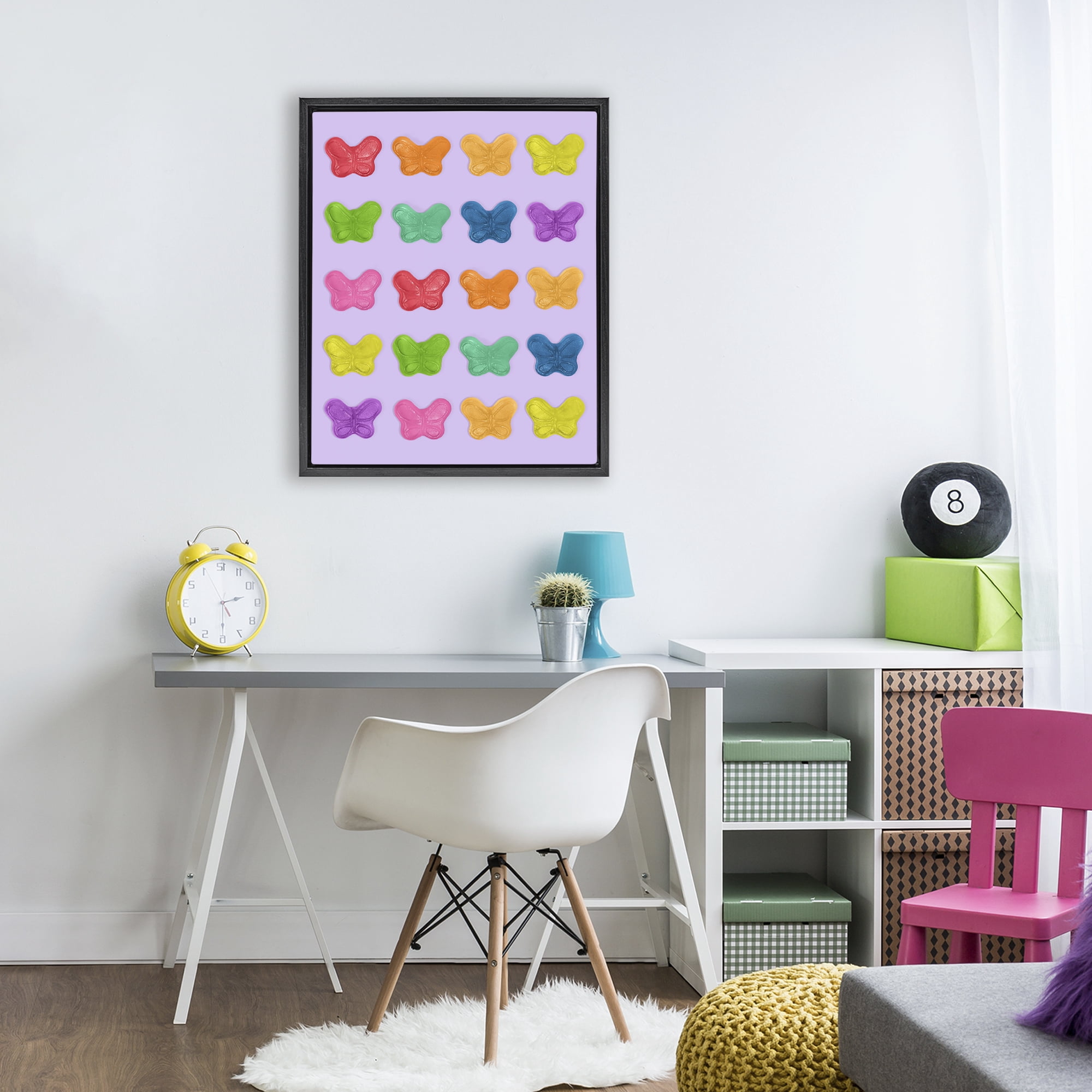 Stupell Industries Colorful Butterflies on Lilac Black Framed Floater Canvas Wall Art, design by LISH Creative