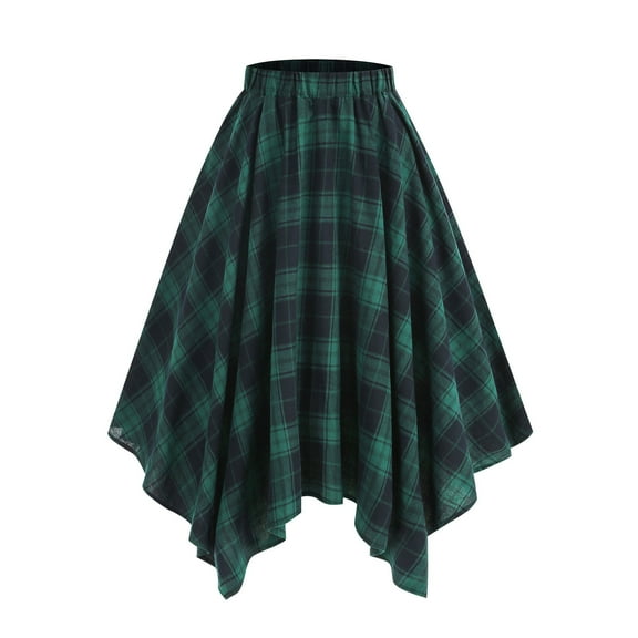 Blmnix Christmas Fall Skirt Plaid Pleated Green Fall Skirt Fall Skirts