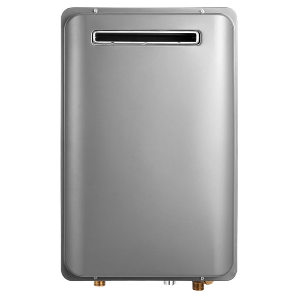 KFFKFF Gas Tankless Water Heater, 5.3Gal Outdoor 120000 BTU Instant Hot Water Heater, Smart Temperature Control & 3/4 inch NPT Interface& Multiple Security Protections, Silver Gray