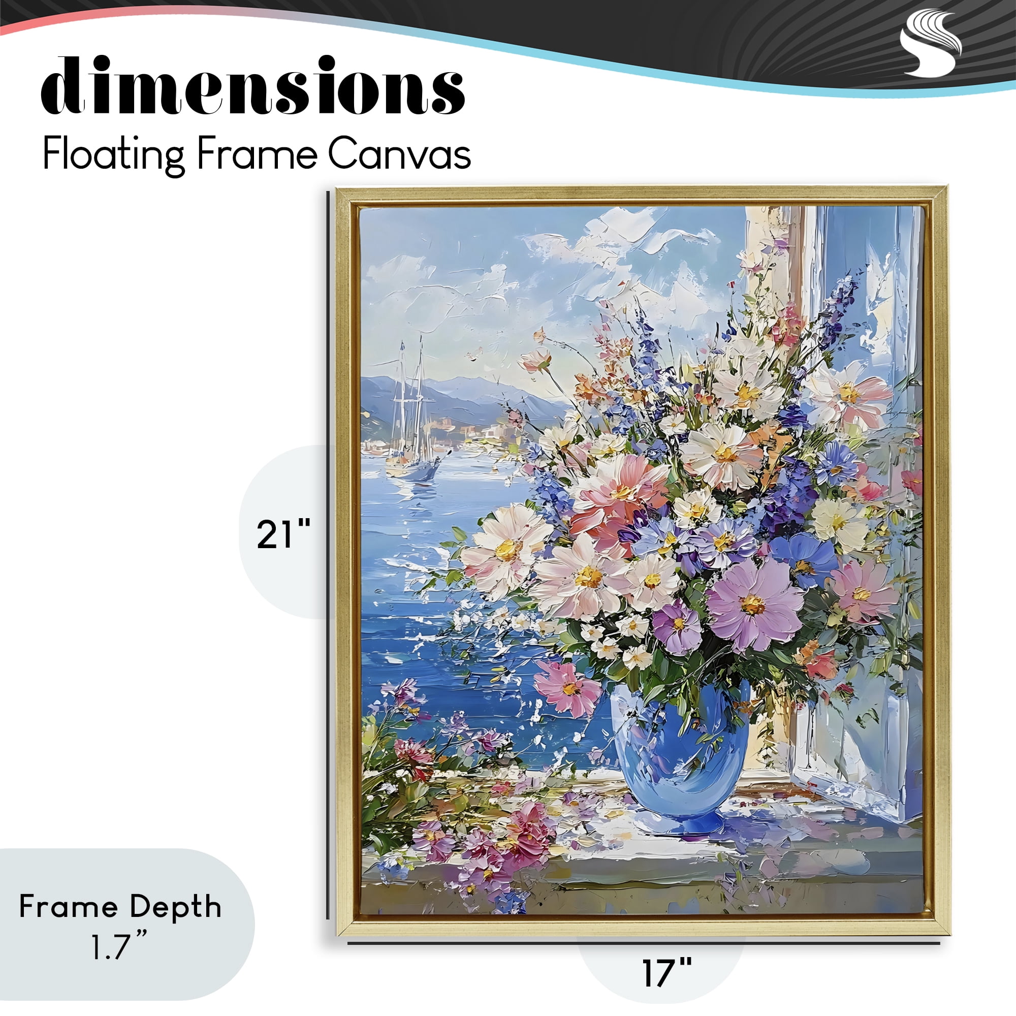 Stupell Industries Beautiful Bouquet on Ledge Gold Framed Floater Canvas Wall Art, design by Creative Studio