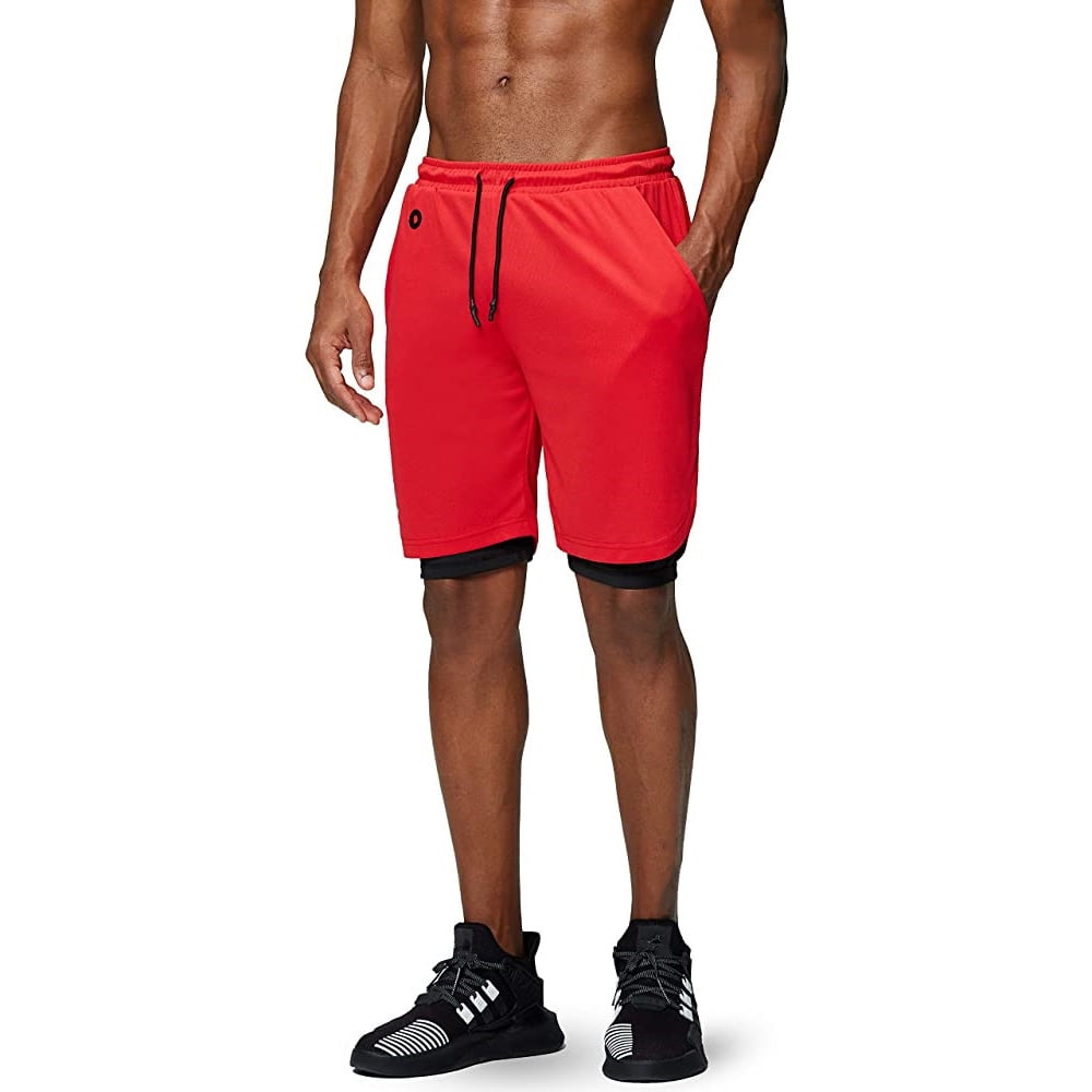 Lixada - Men's Workout Running Gym Shorts 2 in 1 Athletic Shorts with Pockets Outdoor Sports 