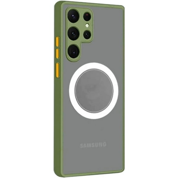 Galaxy S22 Ultra Case Magnetic [Support Magsafe Charger] Wireless Anti-Scratch Shockproof Matte Clear Full Camera Protection Slim Thin Phone Cover Case for Samsung Galaxy S22 Ultra-Army Green