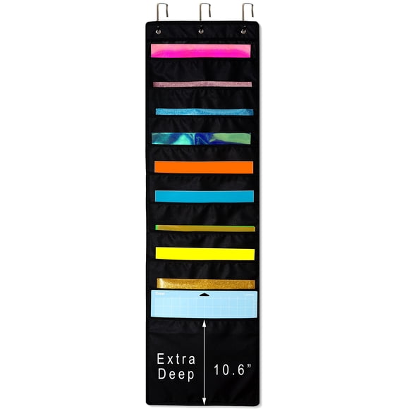 ZENXUS Hanging Organizer, 12x12 Paper Storage, Deep Pocket Vinyl Holder, for Cardstock, Scrapbook, Craft Paper, Cut Mat, 3 Door Hooks Included