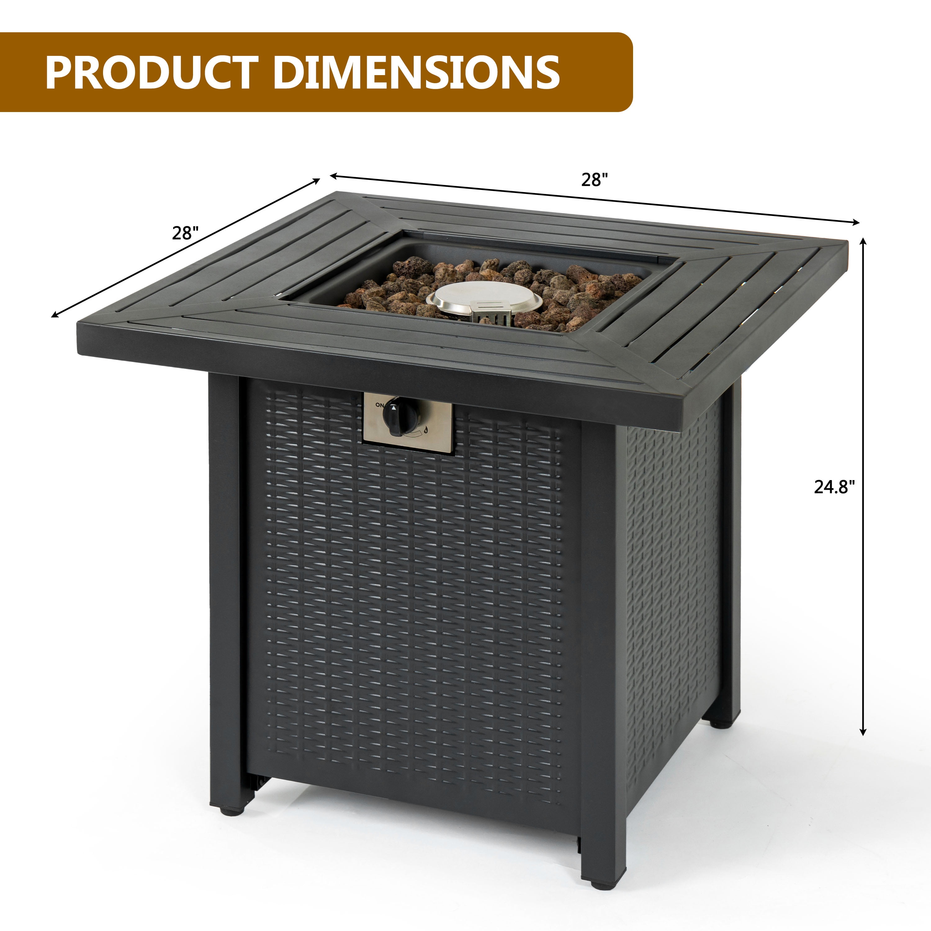 2-in-1 Propane Fire Pit Table, Outdoor Table with Fire Pit, 28 Inch 50,000 BTU Auto-Ignition Gas Fire Pit Table with Lid and Lava Rock, Square Fire Table for Yard Patio Garden