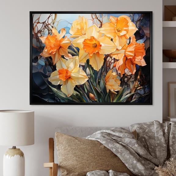 Designart "Efflorescent Orange Daffodils" Daffodils Floater Framed Wall Art Prints