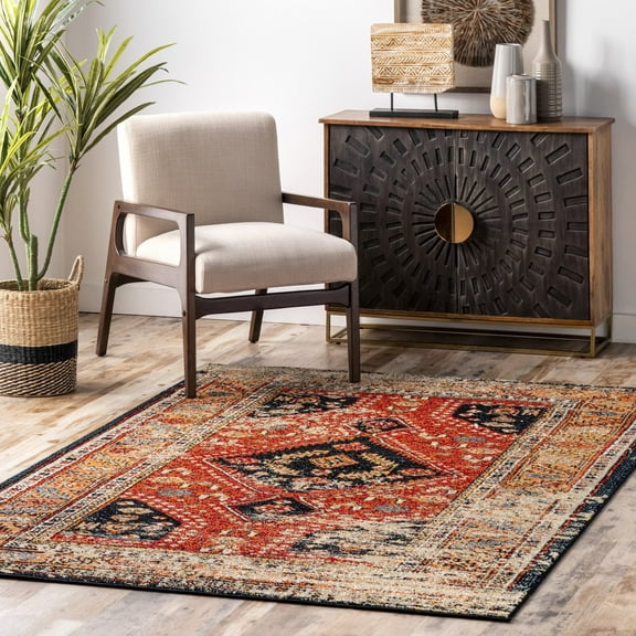nuLOOM Floral Indoor/Outdoor, Products Distressed Vintage Flat Weave Area Rug, Multi, 5'