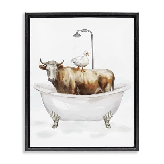 Stupell Industries Cottage Farm Animals Bathtub Black Floating Frame Canvas Art, 17 x 21, by Ziwei Li