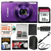 Canon PowerShot Elph 360 HS Wi-Fi Digital Camera (Purple) with 32GB Card + Case + Battery + Selfie Stick + Sling Strap + Kit