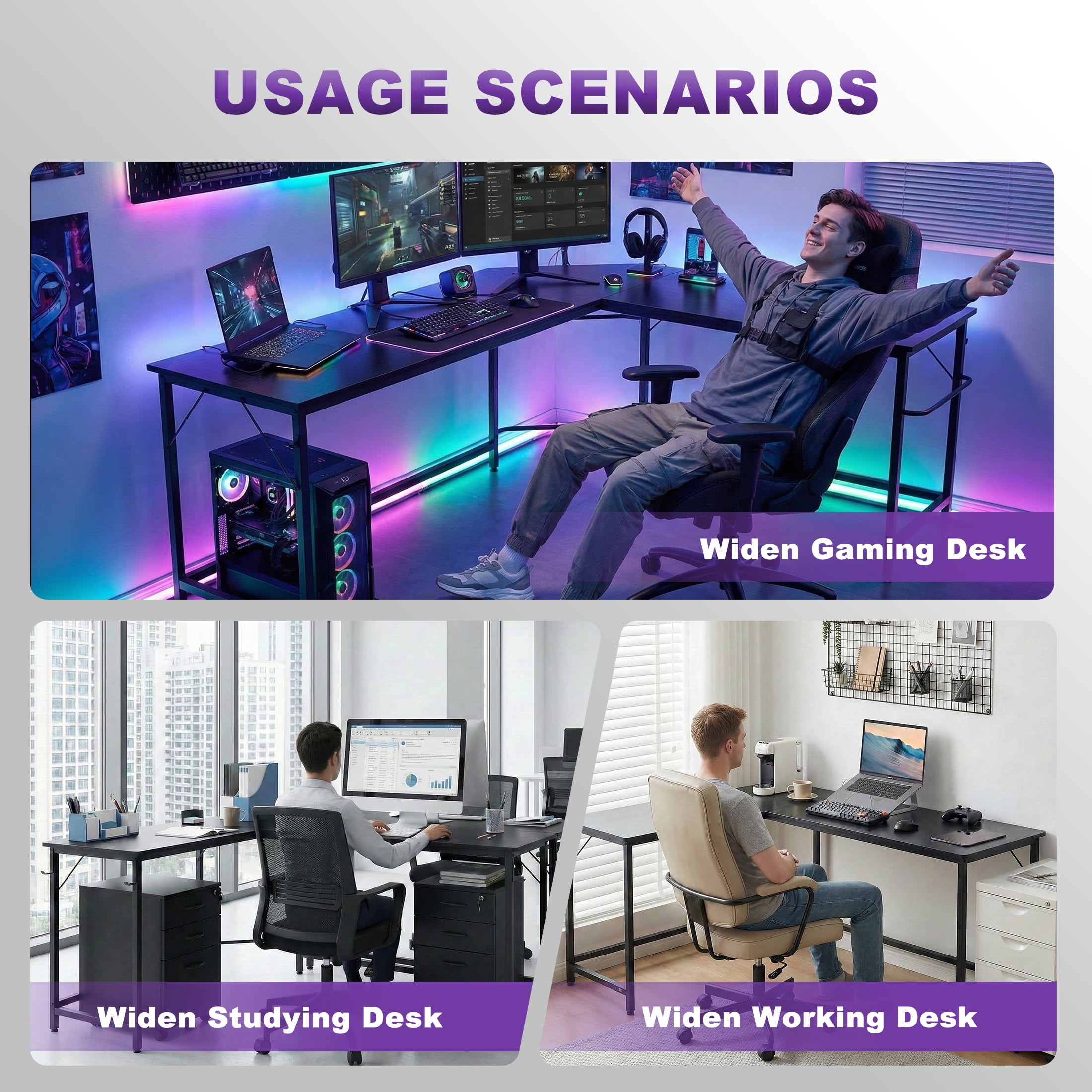 EDX Stylish L-shaped desk optimizes space, boosts productivity with ample dual-surface workspace and ergonomic modern design, Black