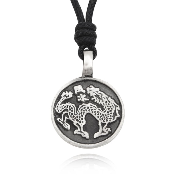 Dragon Knight Shield Silver Pewter Charm Necklace Pendant Jewelry With Cotton Cord