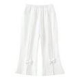 thumbnail image 2 of HUAXUN-Toddler Girls Ribbed Knit Flare Pants with Bow Detail - Stretchy Soft Casual Trousers for Baby Comfortable Playwear Everyday Outfits(White,3-4Years), 2 of 3