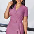 thumbnail image 3 of AURA Women’s Pencil Midi Dress V Neck Short Sleeve Solid Color With Belt S XXXL, 3 of 7