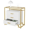 thumbnail image 1 of 3 Drawer Dresser with Tempered Glass Top Shelves Wooden Chest Dresser with Steel Frame,White, 1 of 5