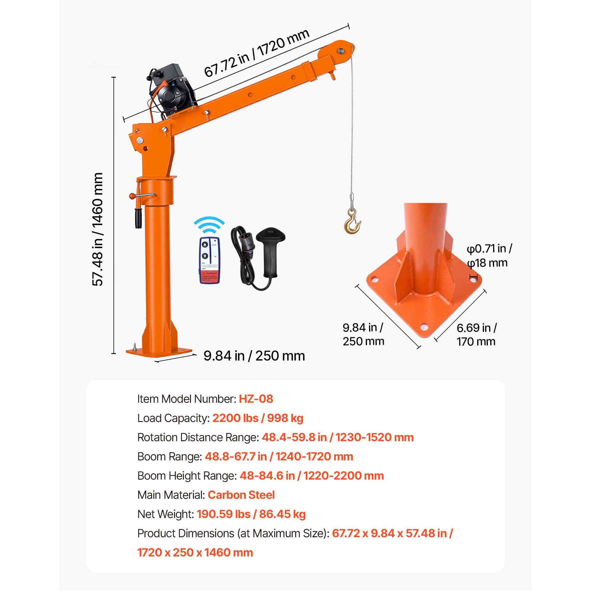 KFFKFF Electric Truck Crane, 2200 lbs Capacity with 12V 6000 lbs Electric Winch, 360° Rotating Telescopic Boom, Durable Galvanized Steel, Foldable Design for Lifting Machinery and Lumber