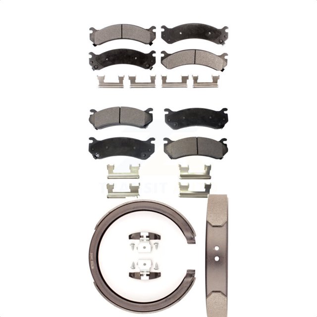 Transit Auto Front Rear Ceramic Brake Pads and Parking Shoes Kit for Car GMC Chevrolet Sierra 2500 HD Silverado 1500 Suburban Yukon XL with Four Wheel Steering KTN-100823