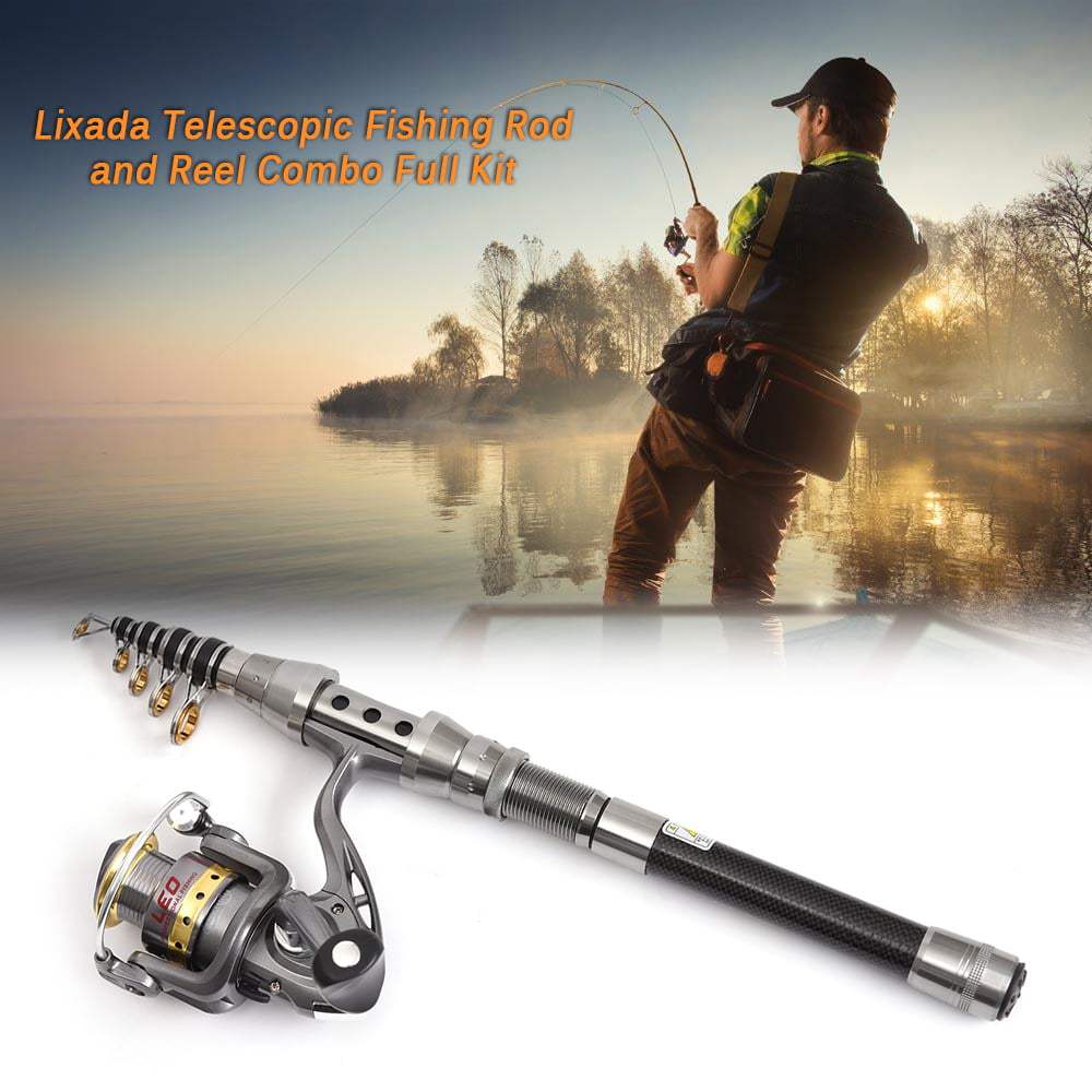Lixada Telescopic Fishing Rod and Reel Combo Full Kit Spinning Fishing Reel  Gear Organizer Pole Set with 100M Line Lures Hooks Jig Head and Carrier Bag  Case Accessories 