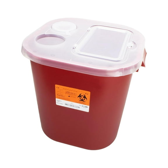 Medegen Sharps Container, 8 Gallon, Red, 14in x 13.75in x 13.75in, Horizontal Entry, Each