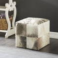 thumbnail image 3 of DecMode Leather Handmade Cowhide Stool with Patchwork Pattern, Gray, 3 of 13