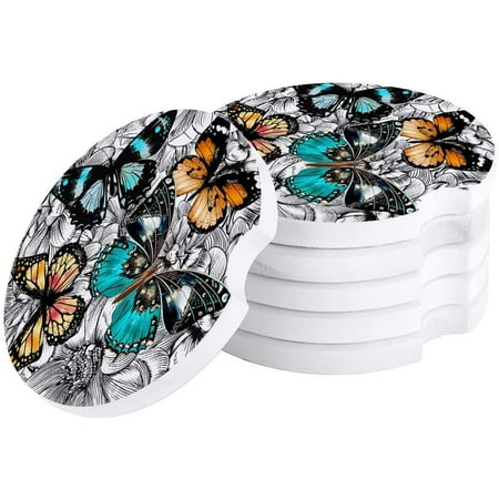 

KXMDXA Color Butterfly Flower Set of 4 Car Coaster for Drinks Absorbent Ceramic Stone Coasters Cup Mat with Cork Base for Home Kitchen Room Coffee Table Bar Decor