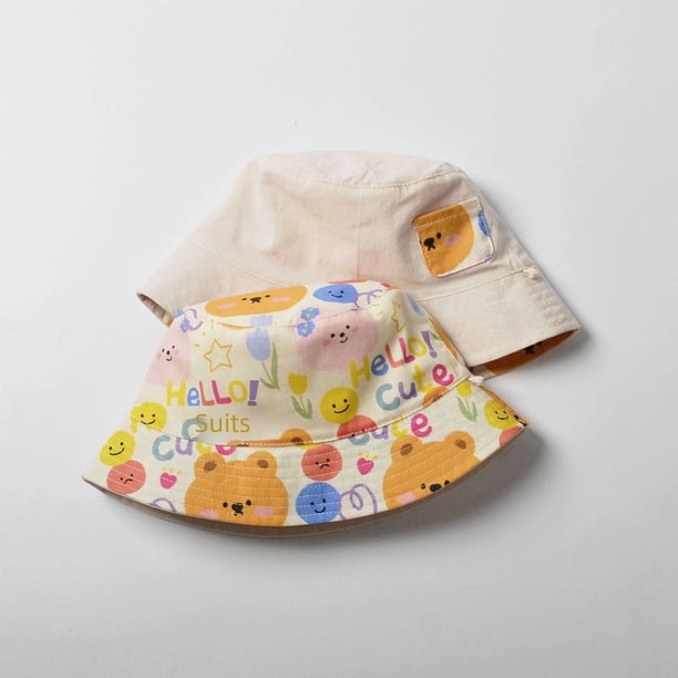Sombrero de pescador con sombrilla para niños de primavera y verano de doble cara, sombrero de sol de algodón transpirable para bebés