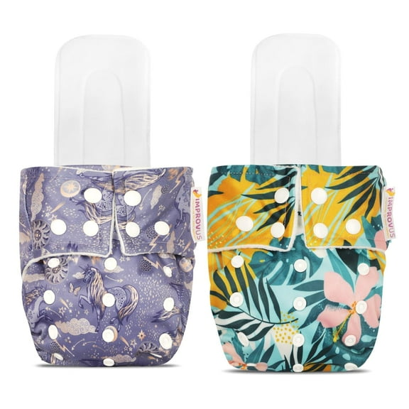 IMPROVUS 100% Cloth Diapers for Babies (0-3 Years), Reusable, Washable & Adjustable Nappies Snap Buttons and Wet-Free Insert Pads (Multicolor2 MC pack of 2 cloth diaper and 2 insert pads)