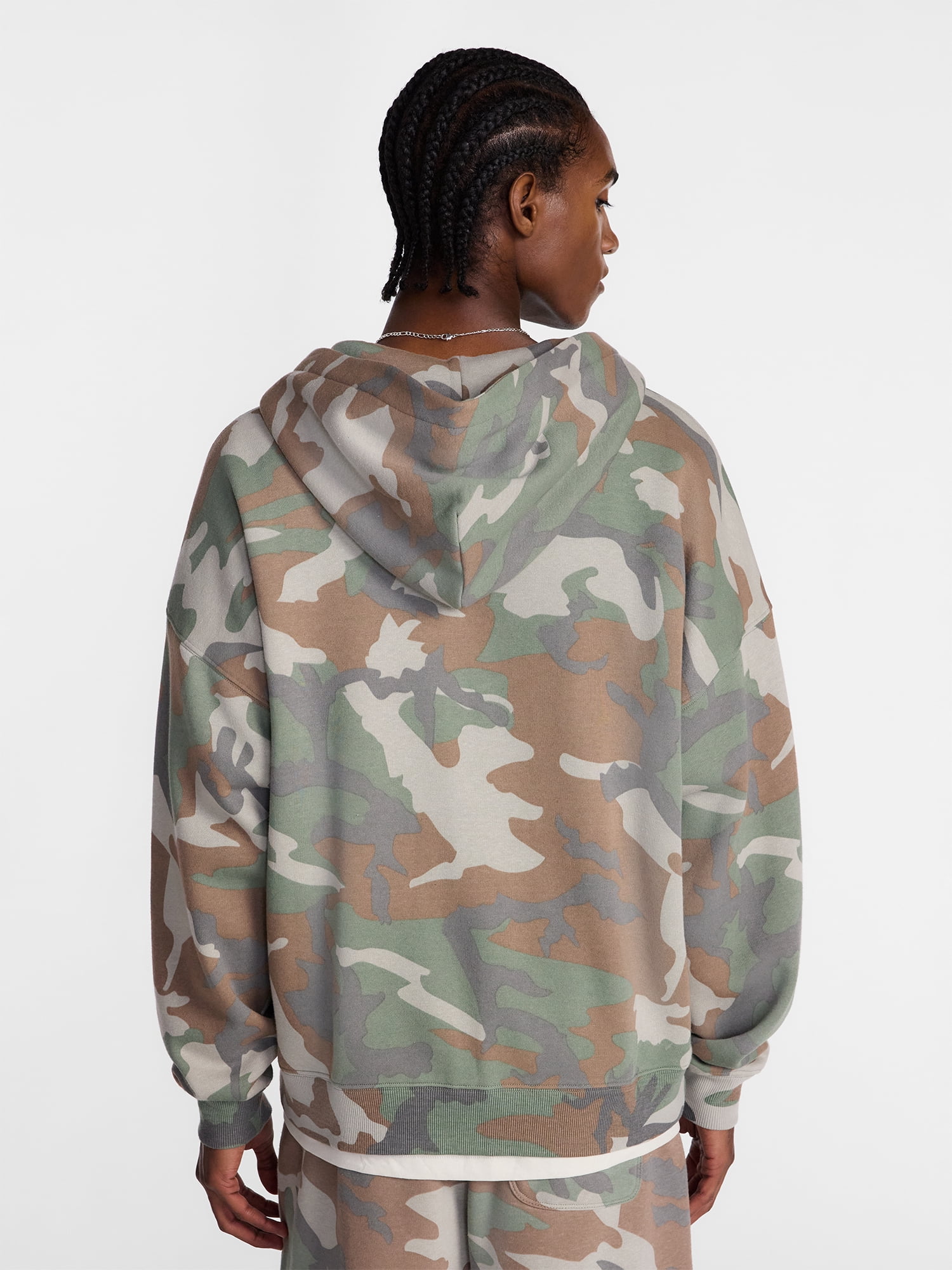 No Boundaries Boxy Oversized Fit Fleece Zip Hoodie Sweatshirt with Long Sleeves, Men's XS-4XLT