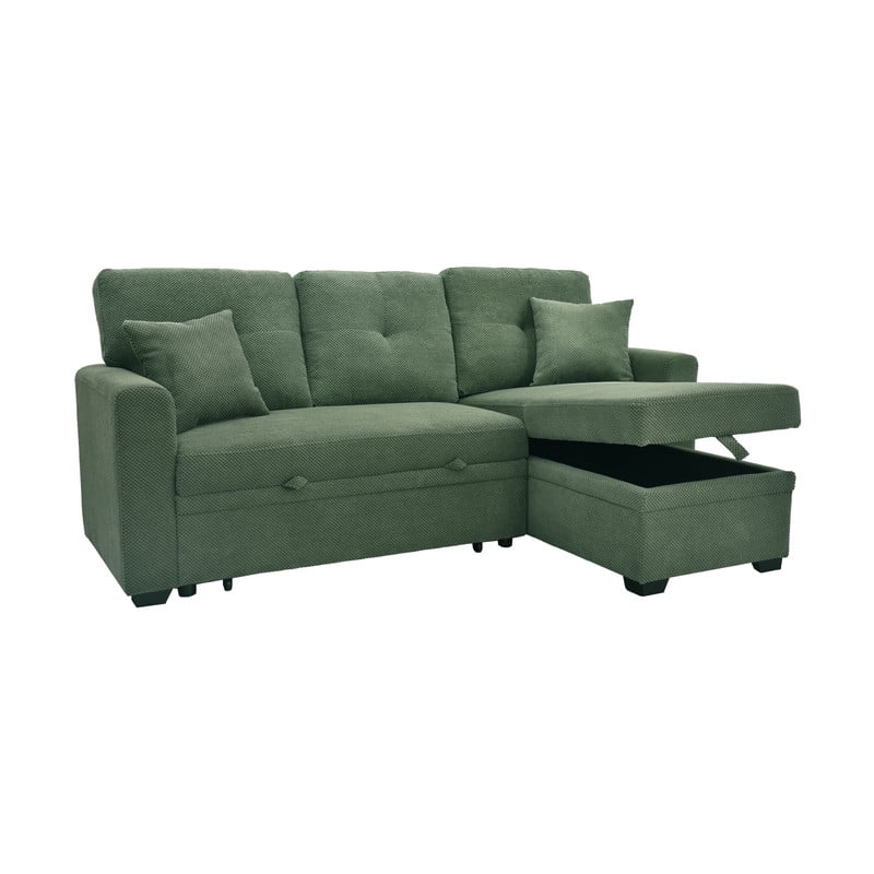 Convertible Sleeper Sectional Sofa with Pull-Out Bed & Reversible Chaise, Loveseat Couch with Hidden Storage for Small Spaces